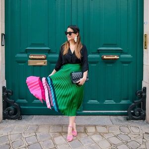 MILLY Ortha Pleated Midi Skirt Teal Blue NWT $325 size 4